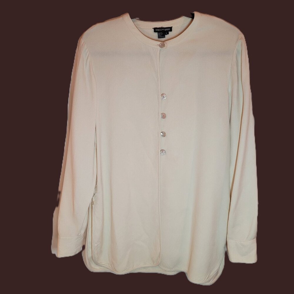Due Per Due Women's 100% Silk Tunic Cream with Mother of Pearl Buttons Size 8